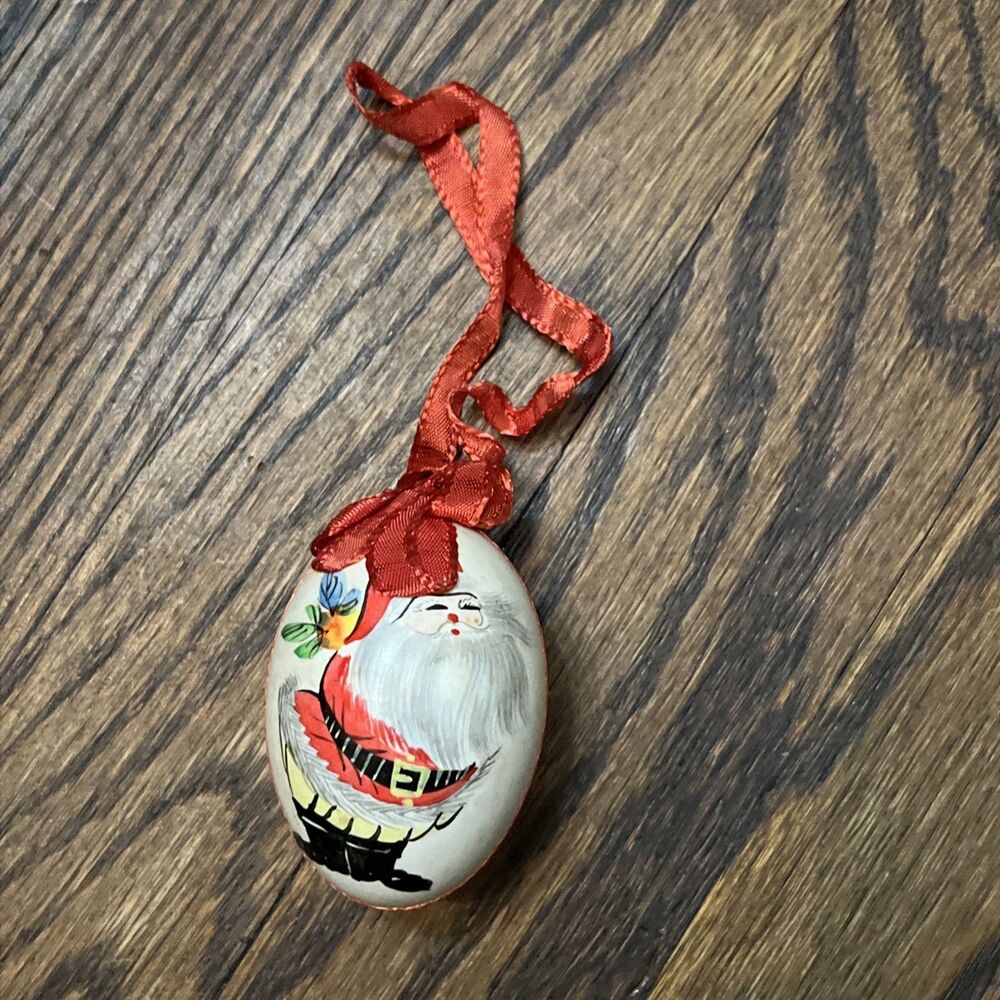 Rare Vintage Santa Claus Hand Painted & Crafted Real Egg Christmas Ornament